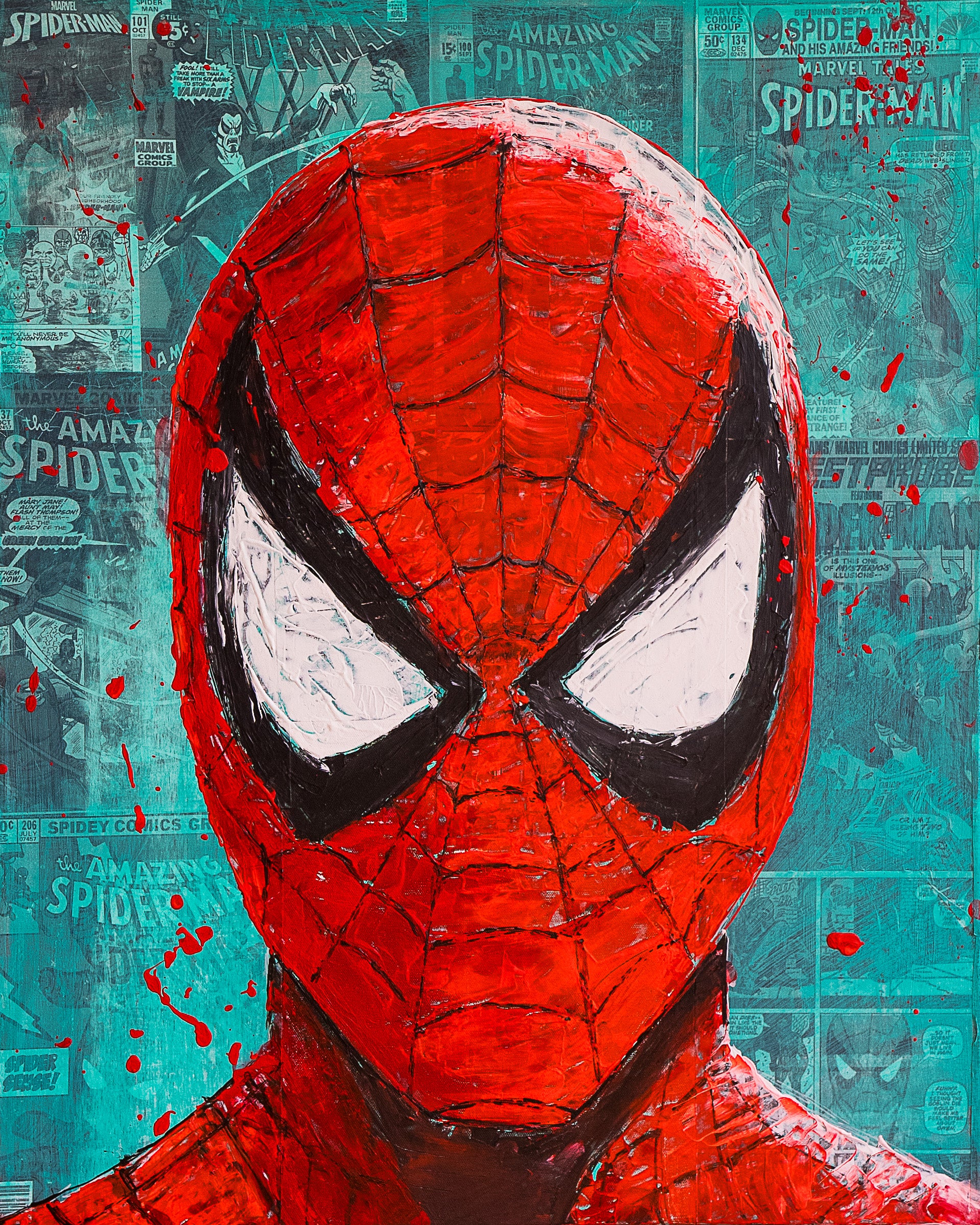 Spider-Man mask with comic book background